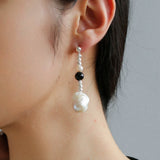 Pearl Black Agate Long Drop Earrings gembea jewelry