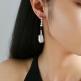 Pearl Black Agate Long Drop Earrings gembea jewelry