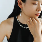 Pearl Black Agate Long Drop Earrings gembea jewelry