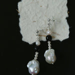 Pearl Black Agate Long Drop Earrings gembea jewelry
