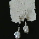 Pearl Black Agate Long Drop Earrings gembea jewelry