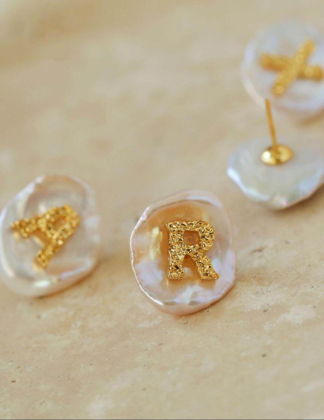 Petal Baroque Pearl 26-Letter Earrings - Gembea Jewelry