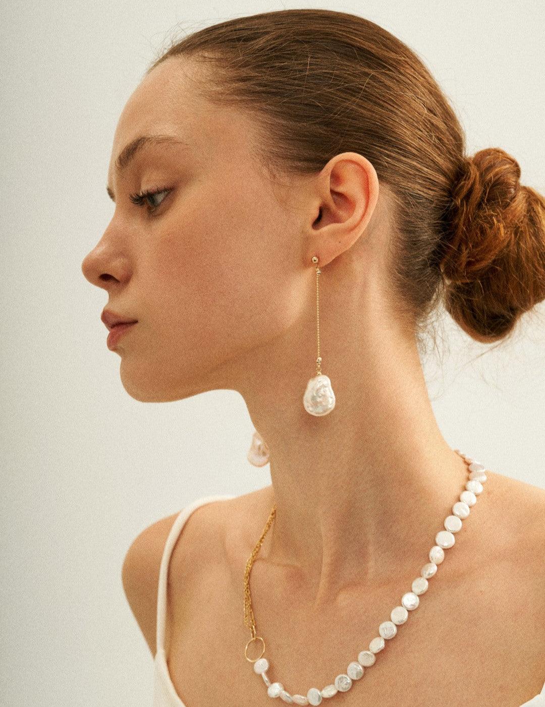Petal Baroque Long Chain Earrings - Gembea Jewelry