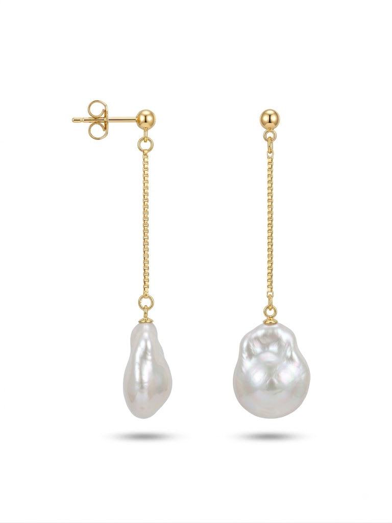Petal Baroque Pearl Long Chain Drop Earrings gembea jewelry