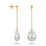 Petal Baroque Pearl Long Chain Drop Earrings gembea jewelry