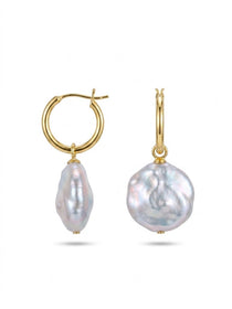Petal Baroque Pearl Pendant Hoop Earrings gembea jewelry