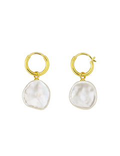 Petal Baroque Pearl Pendant Hoop Earrings gembea jewelry