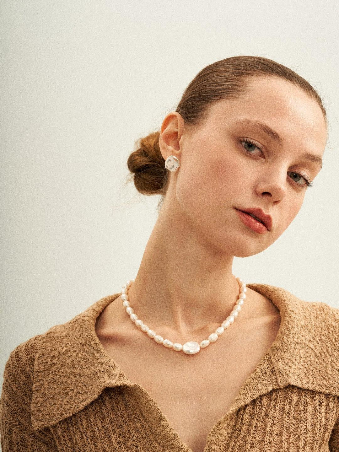 Petal Baroque Pearl Stud Earrings - Gembea Jewelry