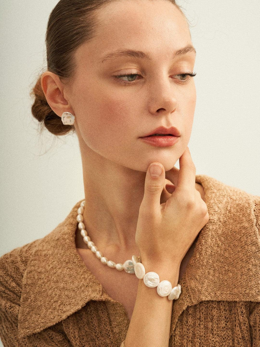 Petal Baroque Pearl Stud Earrings - Gembea Jewelry