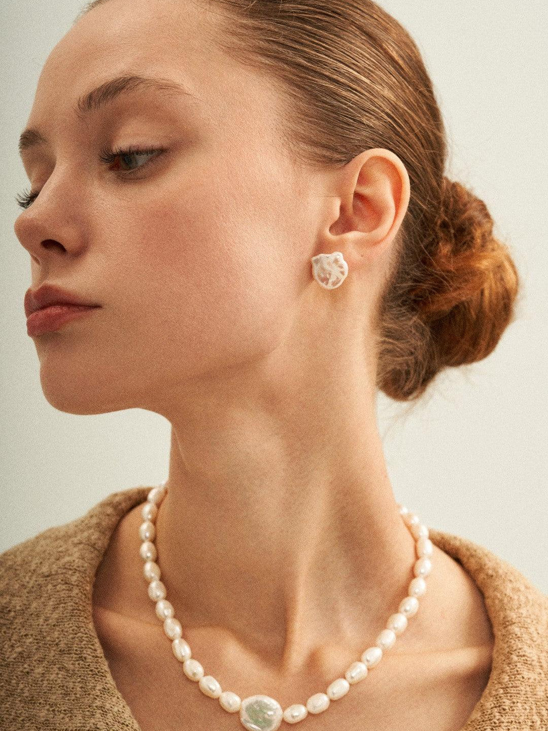 Petal Baroque Pearl Stud Earrings - Gembea Jewelry