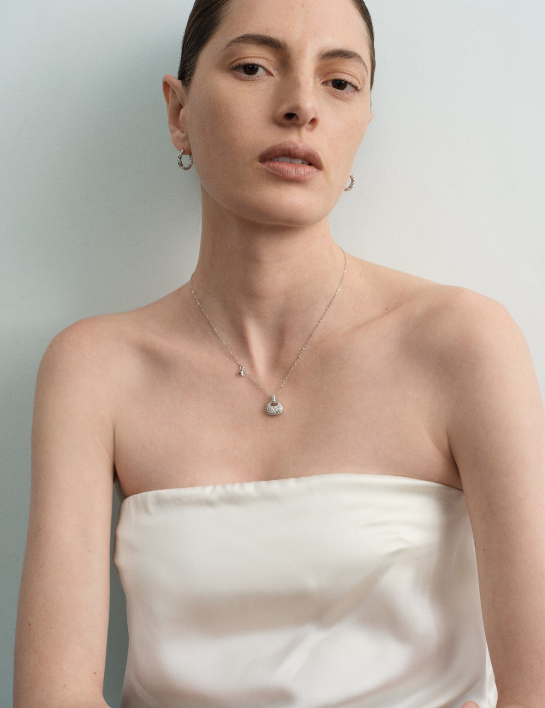 Petit Bag Lab-grown Diamond Silver Chain Necklace gembea jewelry