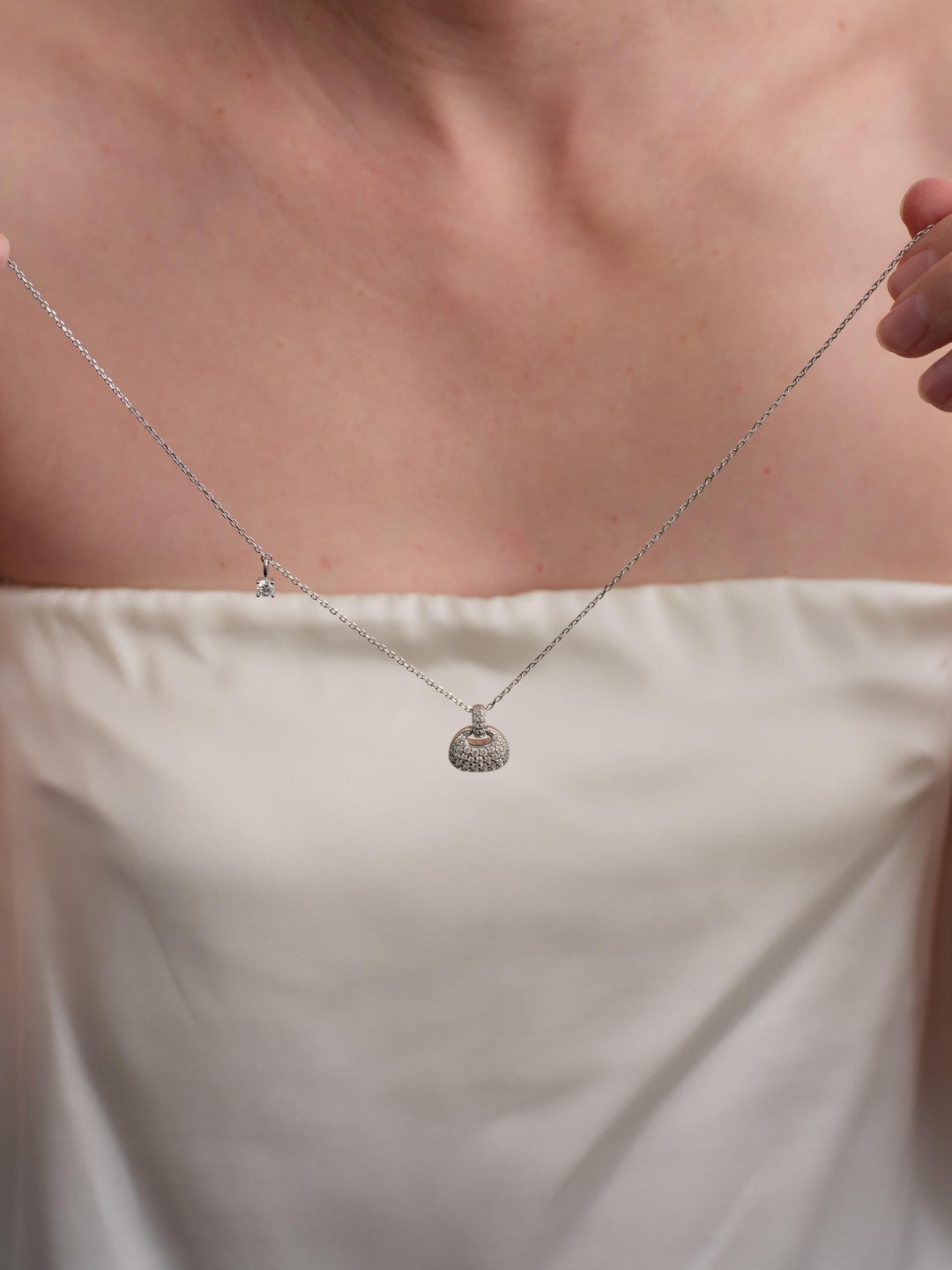 Petit Bag Lab-grown Diamond Silver Chain Necklace gembea jewelry