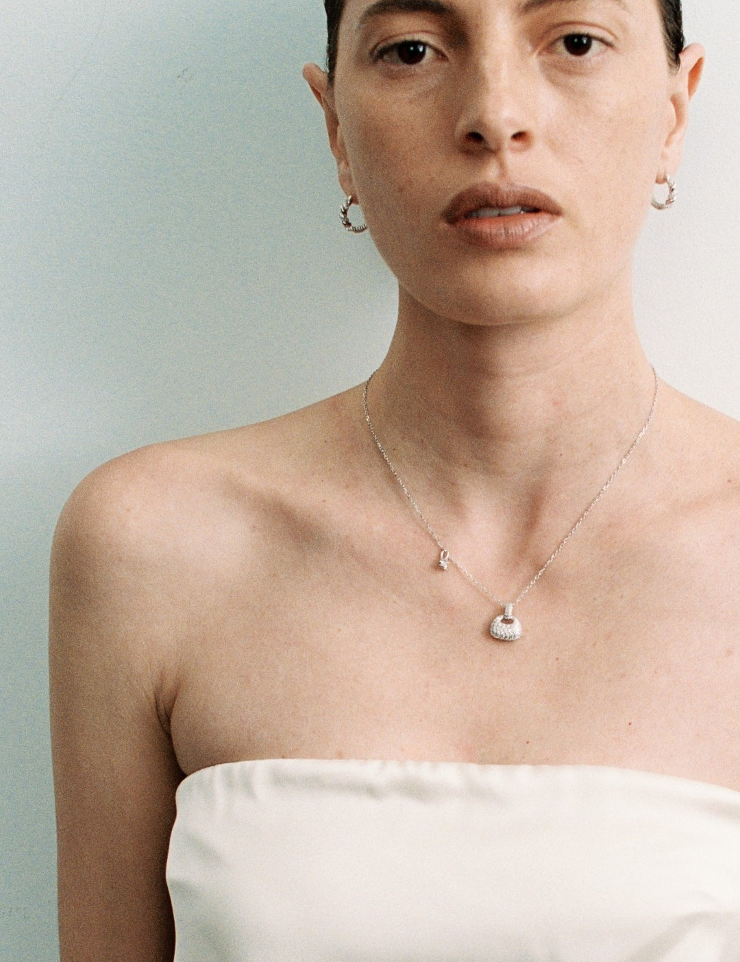 Petit Bag Lab-grown Diamond Silver Chain Necklace gembea jewelry