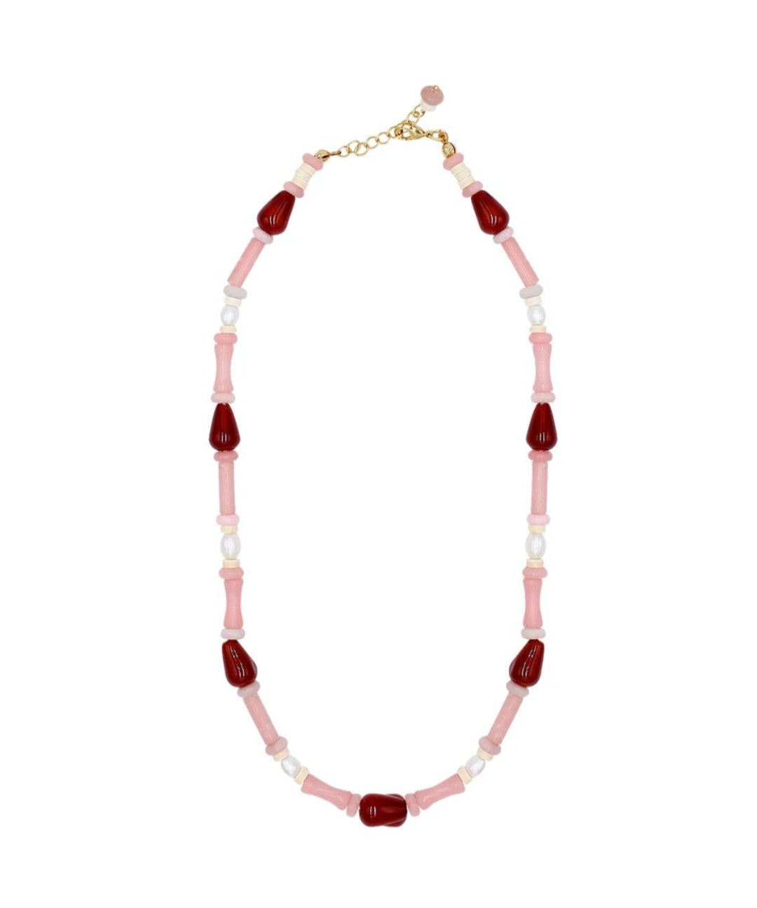 Pink Ombra Red Agate Waterdrop Beaded Necklace gembea jewelry