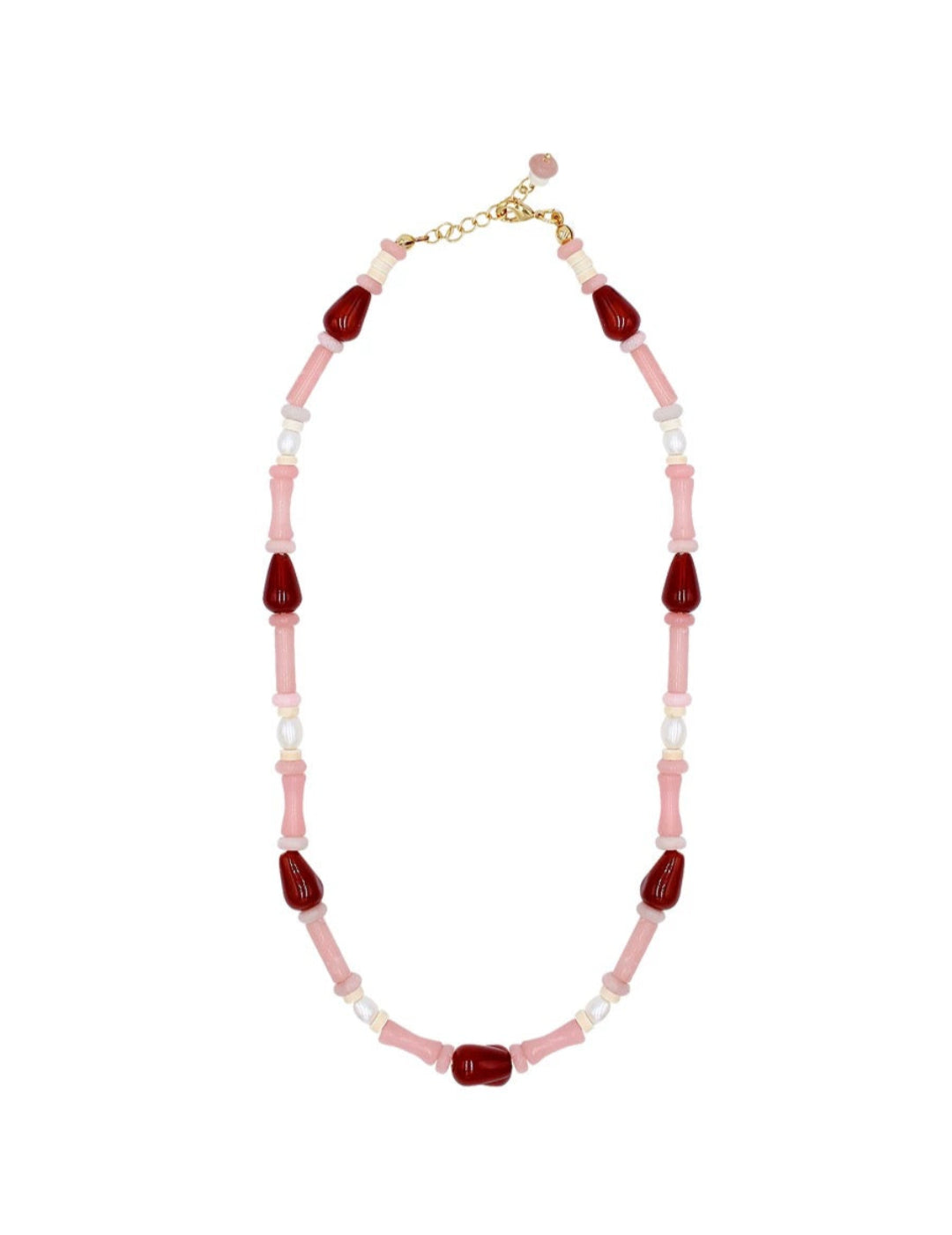 Pink Ombra Red Agate Waterdrop Beaded Necklace gembea jewelry