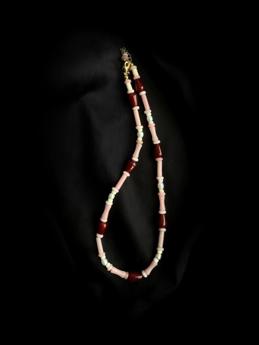 Pink Ombra Red Agate Waterdrop Beaded Necklace gembea jewelry