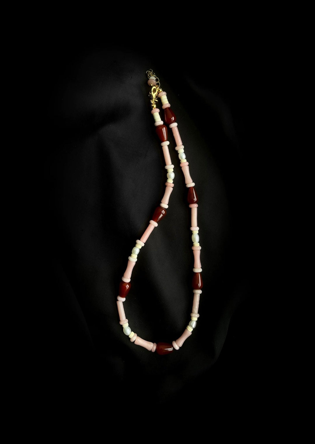 Pink Ombra Red Agate Waterdrop Beaded Necklace gembea jewelry