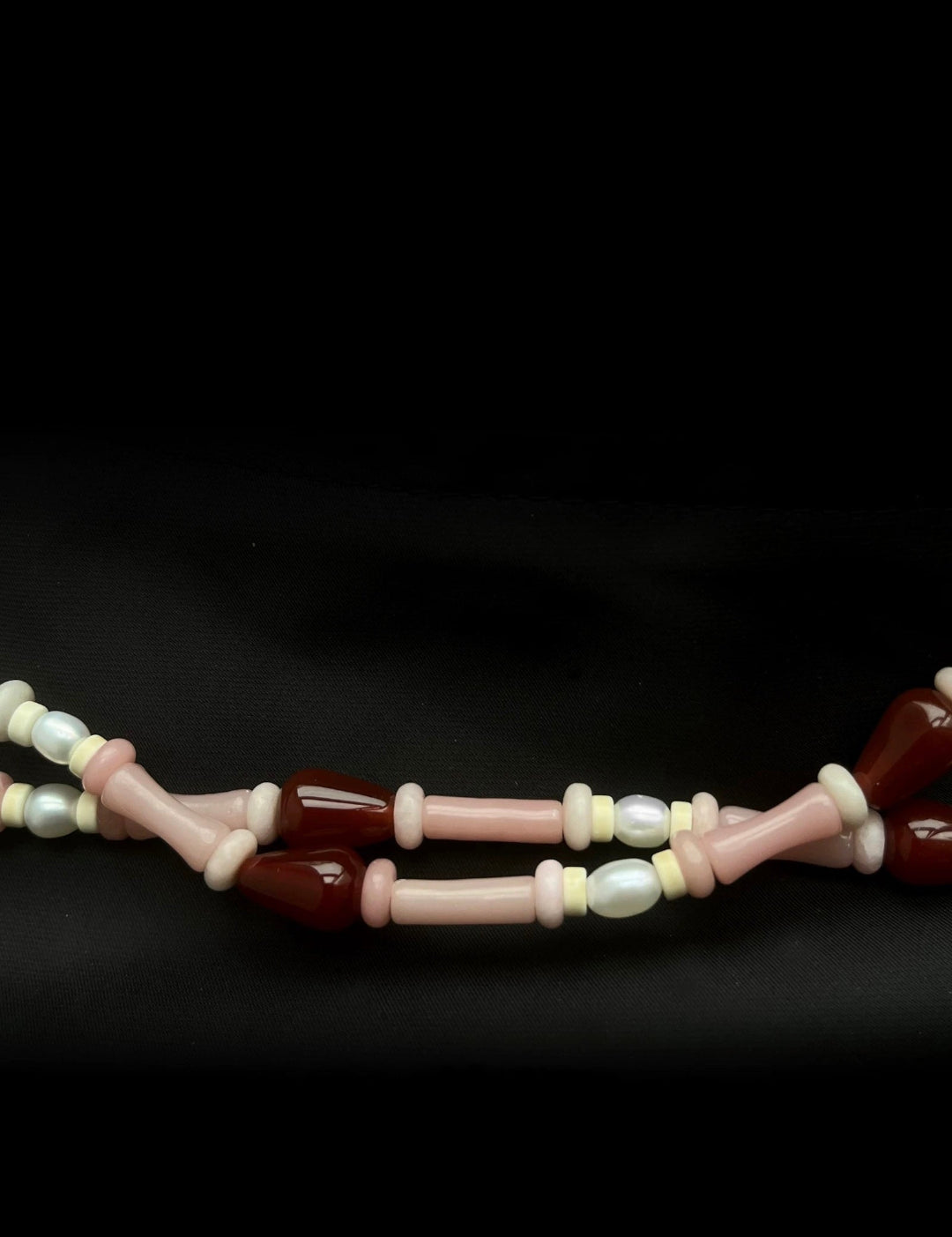 Pink Ombra Red Agate Waterdrop Beaded Necklace gembea jewelry