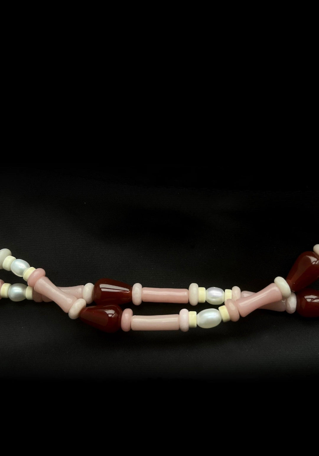 Pink Ombra Red Agate Waterdrop Beaded Necklace gembea jewelry