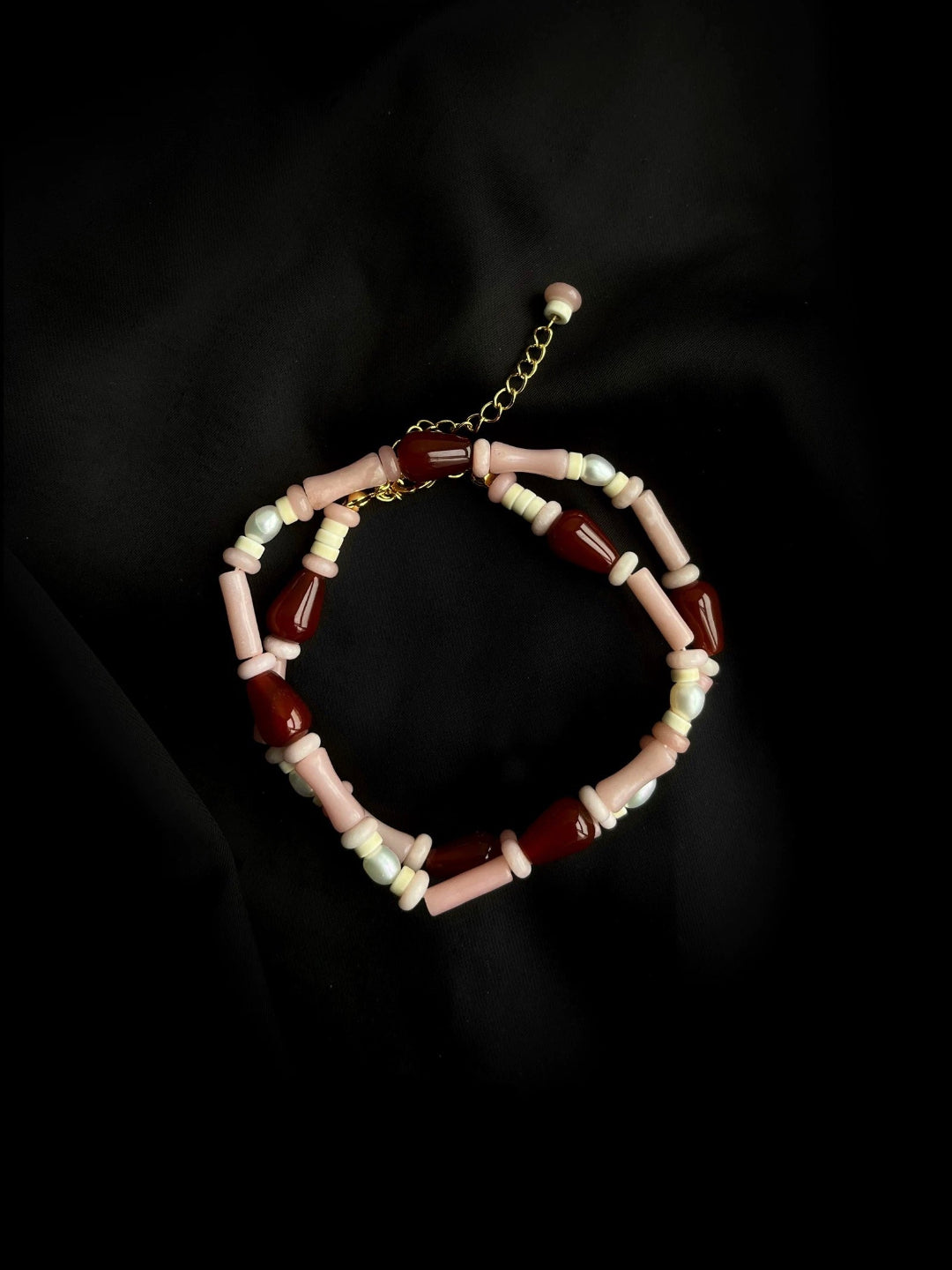 Pink Ombra Red Agate Waterdrop Beaded Necklace gembea jewelry