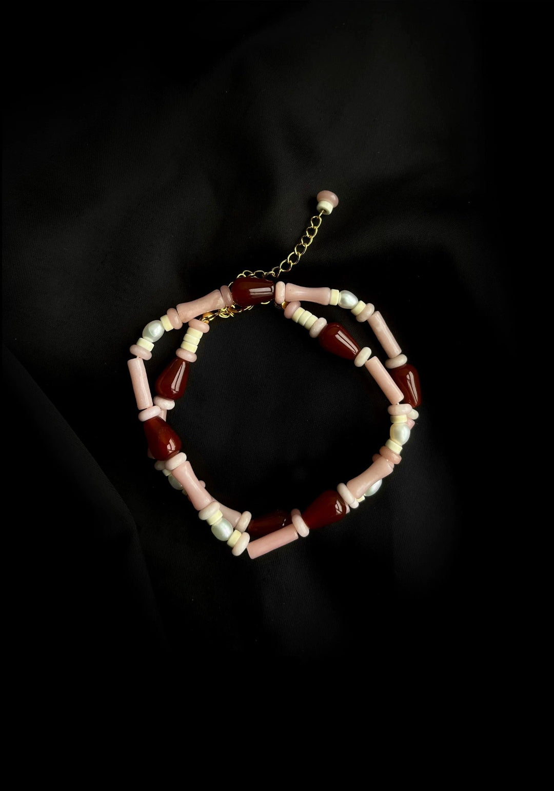 Pink Ombra Red Agate Waterdrop Beaded Necklace gembea jewelry