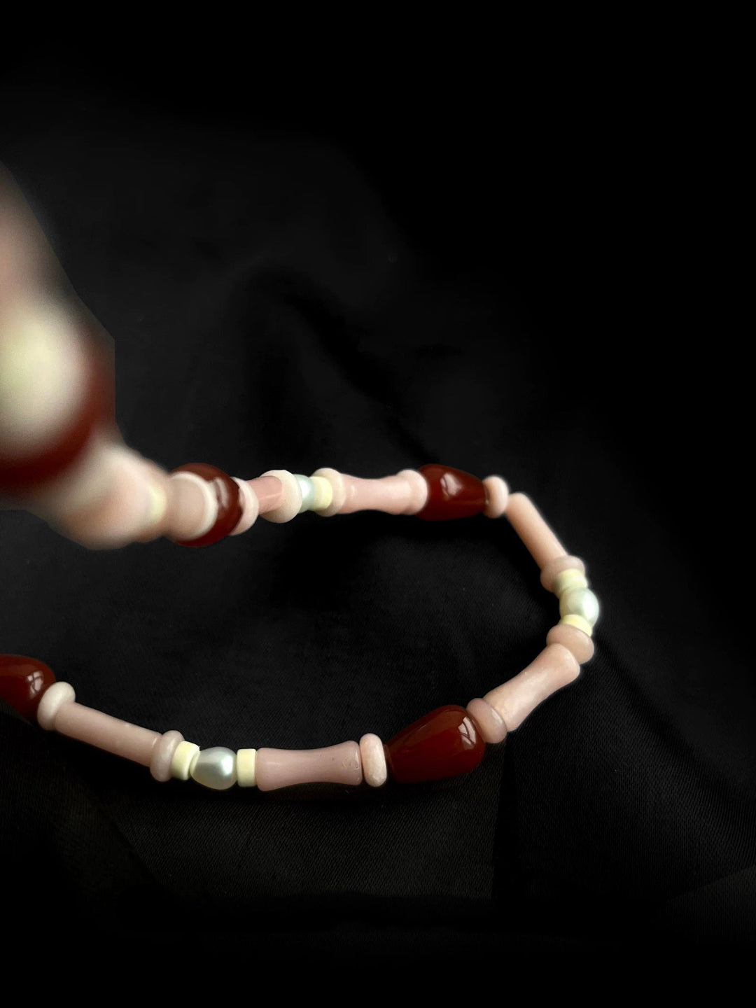 Pink Ombra Red Agate Waterdrop Beaded Necklace gembea jewelry