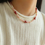 Pink Ombra Red Agate Waterdrop Beaded Necklace gembea jewelry