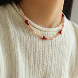 Pink Ombra Red Agate Waterdrop Beaded Necklace gembea jewelry