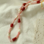 Pink Ombra Red Agate Waterdrop Beaded Necklace gembea jewelry