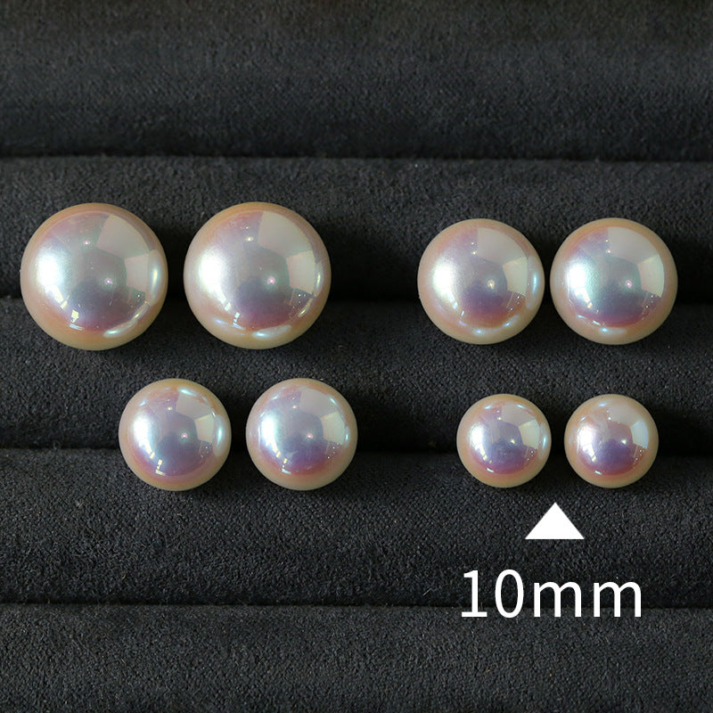 Pink Aurora Flat Round Artificial Pearl Earrings-Gembea jewelry