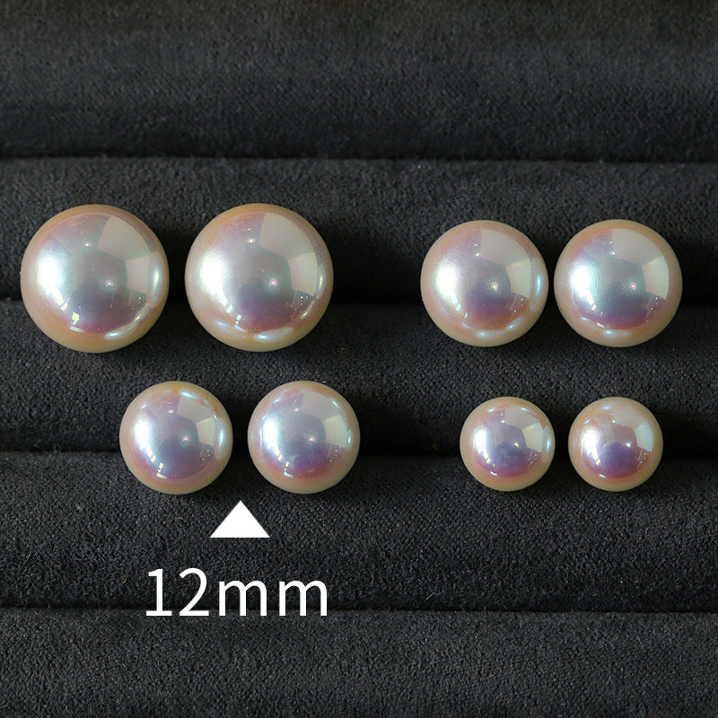 Pink Aurora Flat Round Artificial Pearl Earrings-Gembea jewelry