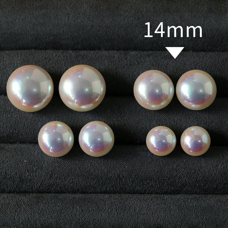 Pink Aurora Flat Round Artificial Pearl Earrings-Gembea jewelry
