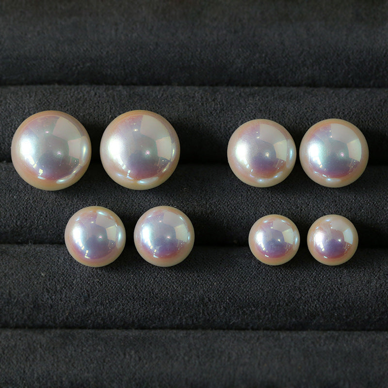 Pink Aurora Flat Round Artificial Pearl Earrings-Gembea jewelry