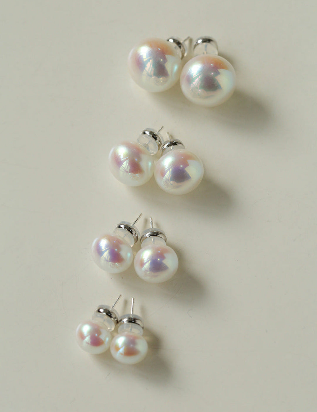 Pink Aurora Flat Round Artificial Pearl Earrings-Gembea jewelry