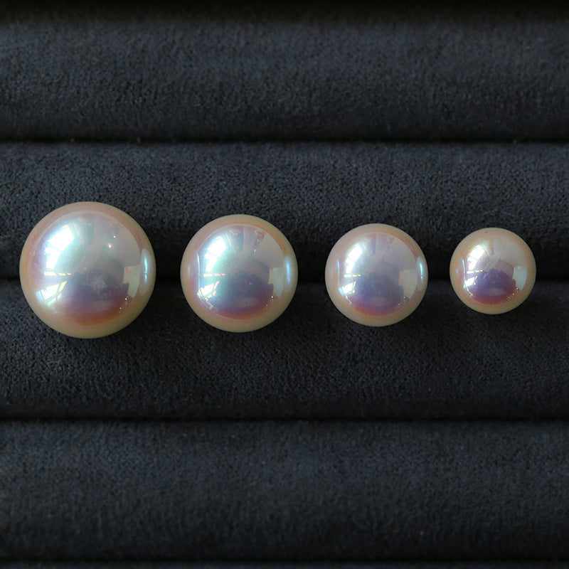 Pink Aurora Flat Round Artificial Pearl Earrings-Gembea jewelry
