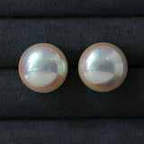 Pink Aurora Flat Round Artificial Pearl Earrings-Gembea jewelry