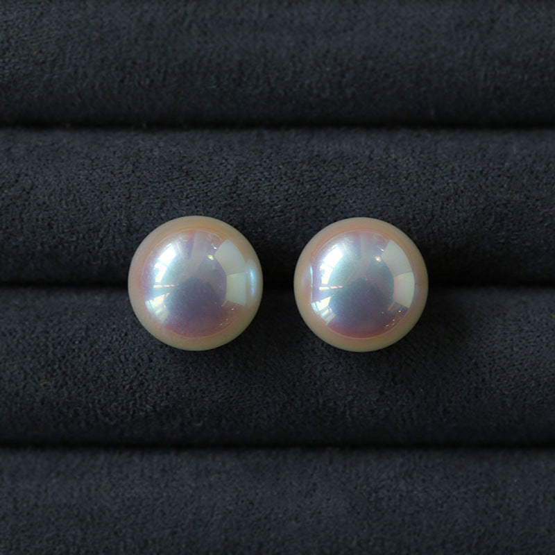 Pink Aurora Flat Round Artificial Pearl Earrings-Gembea jewelry