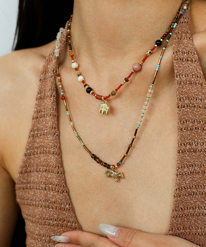 Pony Pendant Natural Stone Necklace-Gembea Jewelry