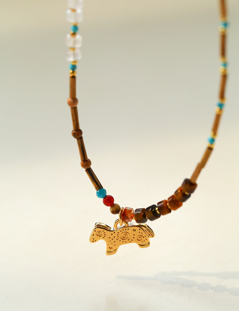 Pony Pendant Natural Stone Necklace-Gembea Jewelry