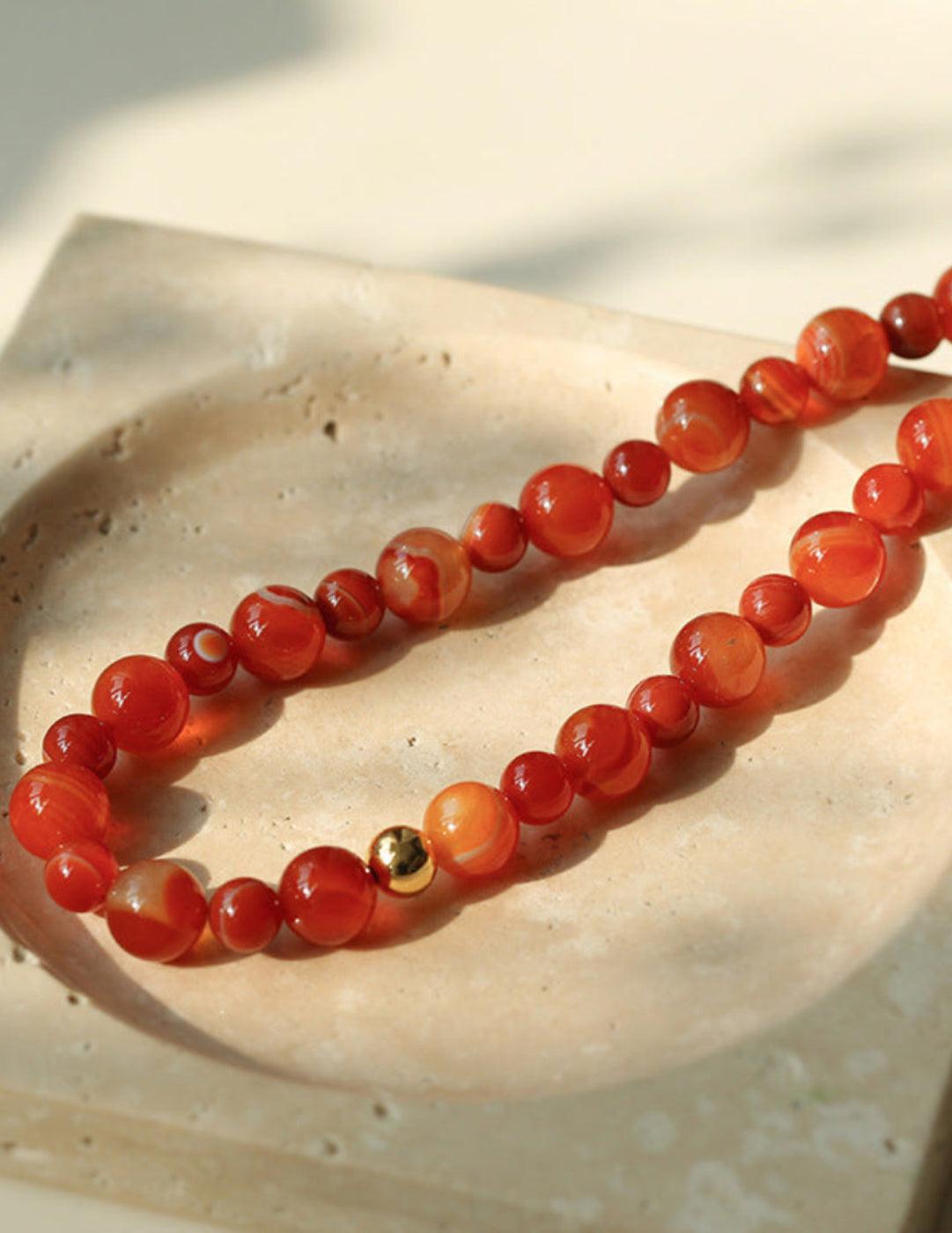 Primary Red Agate Round Beaded Necklace - Gembea Jewelry