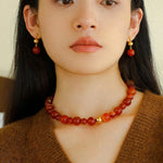 Primary Red Agate Round Beaded Necklace - Gembea Jewelry