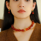 Primary Red Agate Round Beaded Necklace - Gembea Jewelry