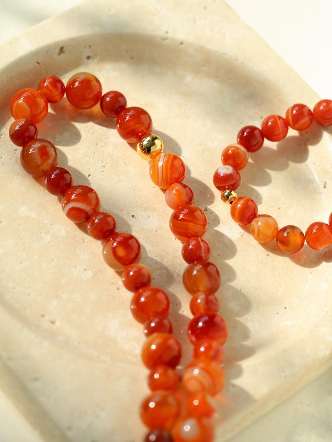Primary Red Agate Round Beaded Necklace - Gembea Jewelry