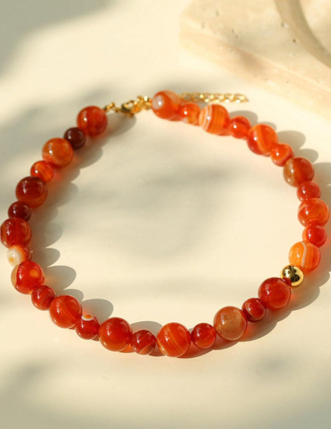 Primary Red Agate Round Beaded Necklace - Gembea Jewelry