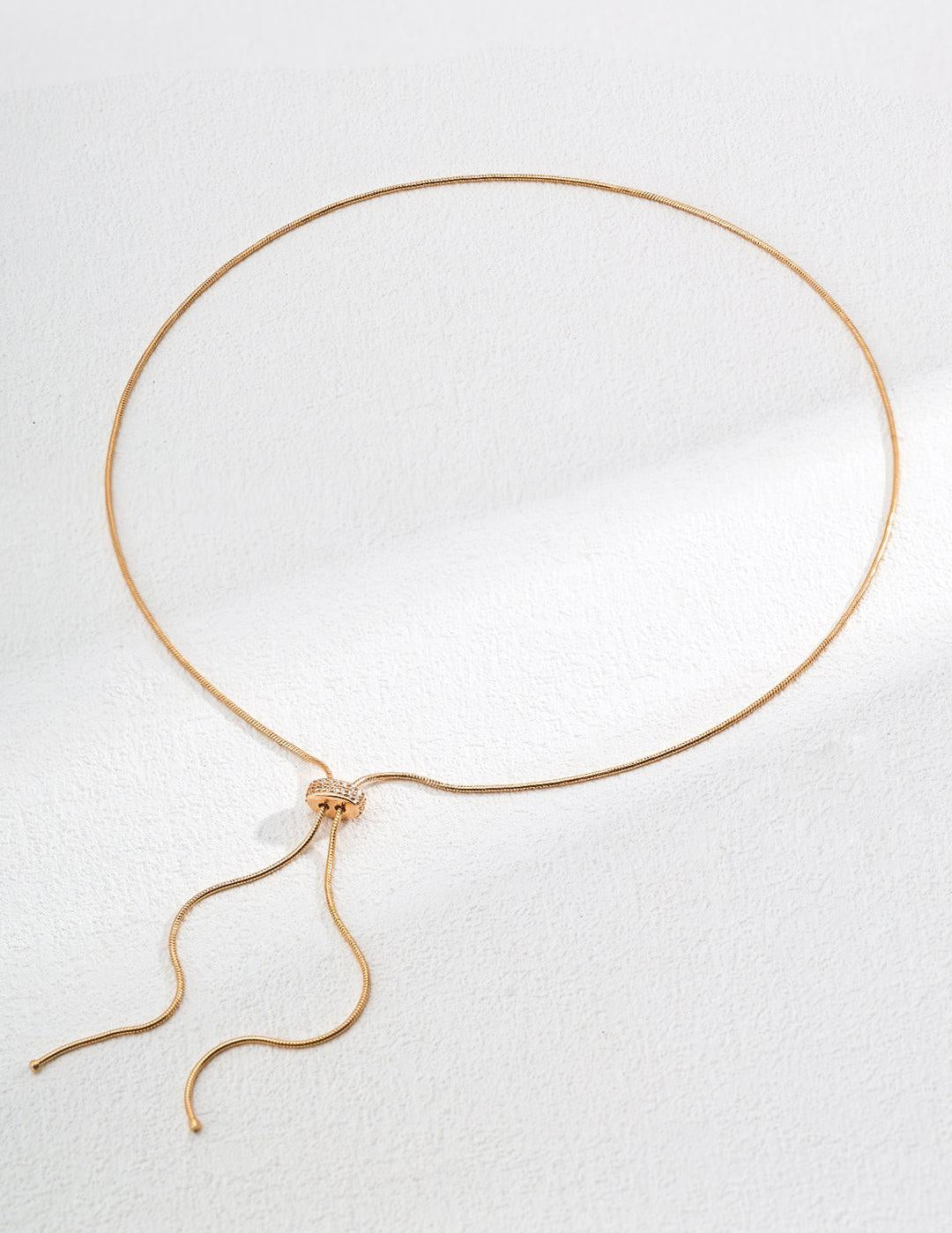 Pull Adjustable Long Chain Zircon Necklace - Gembea Jewelry