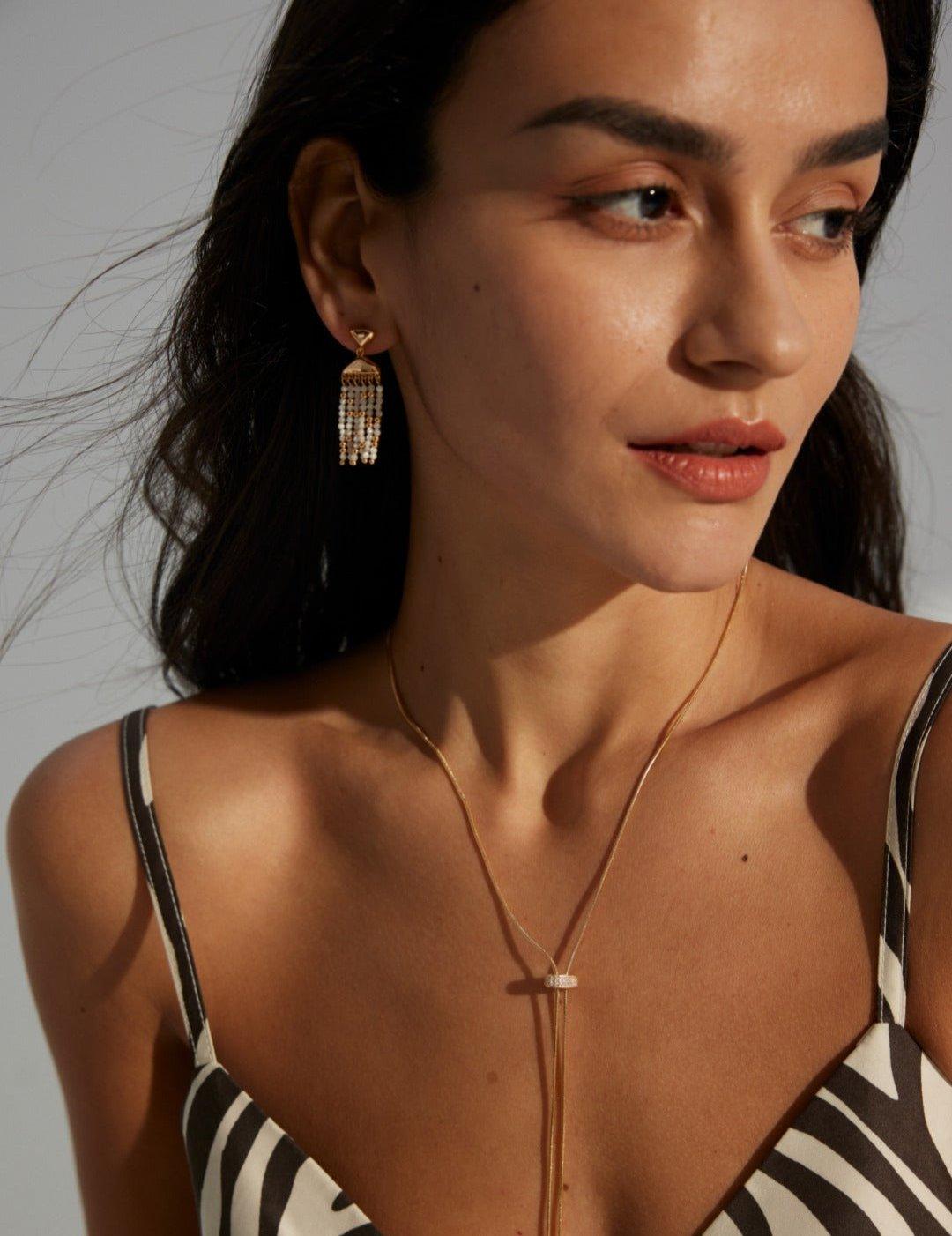 Pull Adjustable Long Chain Zircon Necklace - Gembea Jewelry