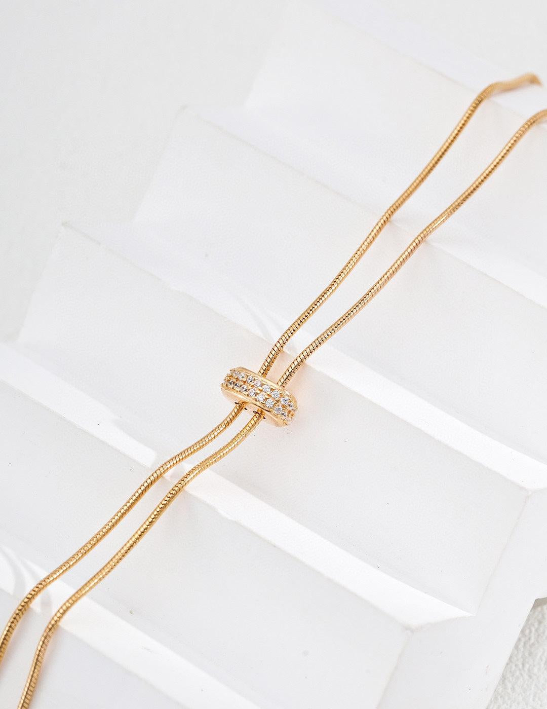 Pull Adjustable Long Chain Zircon Necklace - Gembea Jewelry