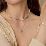 Purple Agate Aquamarine Stone Beaded Necklace gembea jewelry