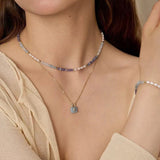 Purple Agate Aquamarine Stone Beaded Necklace gembea jewelry