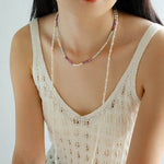 Purple Agate Aquamarine Stone Beaded Necklace gembea jewelry